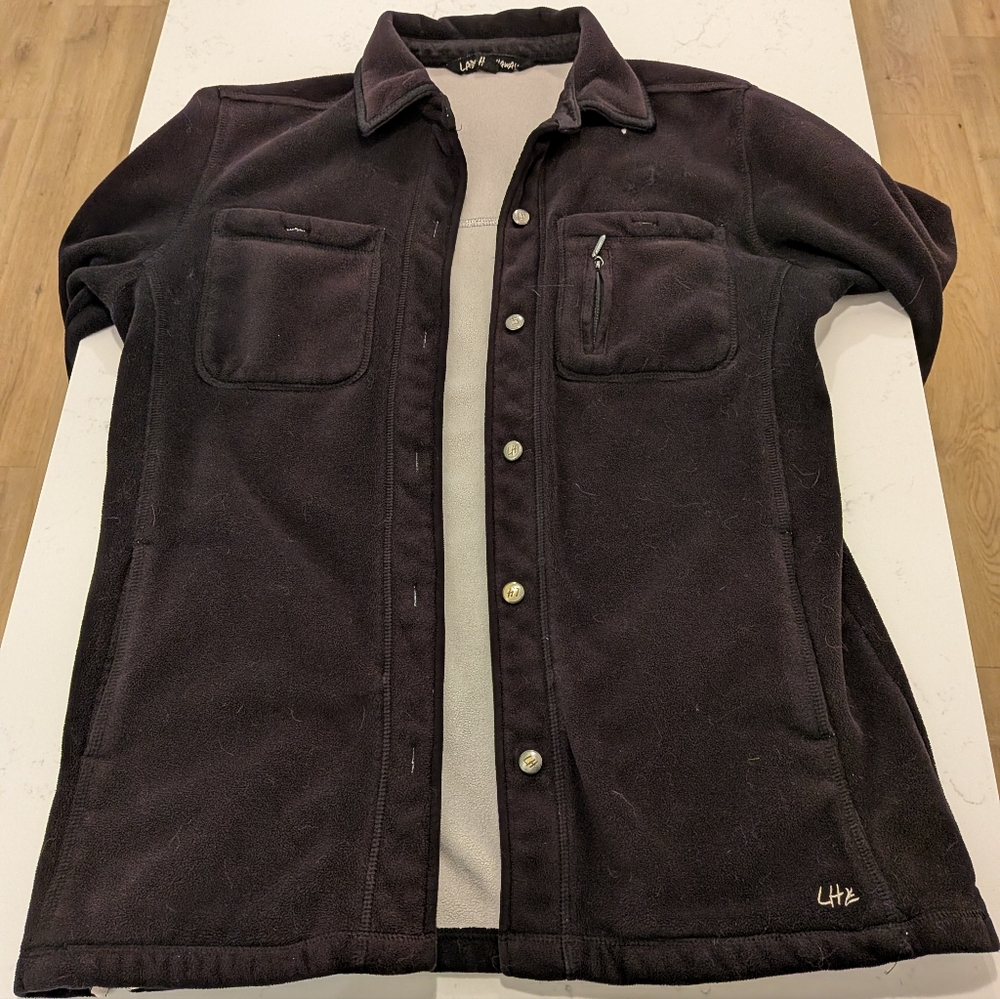Black Fleece Jacket - Lightweight Button-Up
